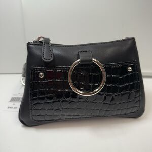 Faux Leather Croc Embossed Zippered Waist Removable Belt Bag In Black Sz XL New